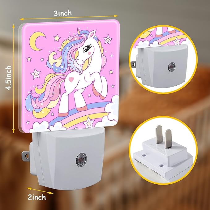 Night Light for Kids Girls Boys,Cartoon Unicorn on Rainbow Bridge LED Night Light Plug into Wall with Dusk to Dawn Sensor for Room Decor,Hallway,Kitchen,Bathroom,Nursery,Stairs