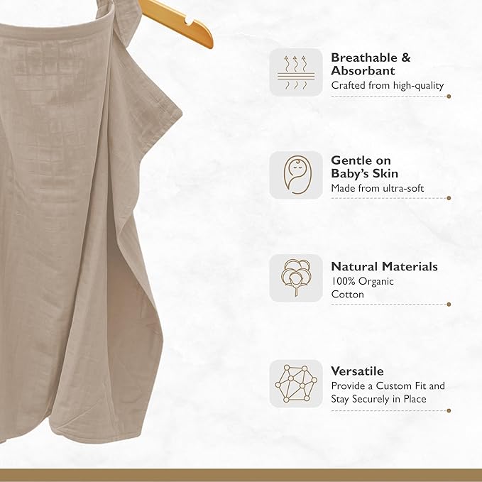 MOZAH 100% Organic Cotton Muslin Nursing Cover for Baby Breastfeeding, Breathable 100% Cotton Breastfeeding Cover with Rigid Hoop for Mother Nursing Apron, Multi-use Carseat Canopy (Oatmeal Beige)