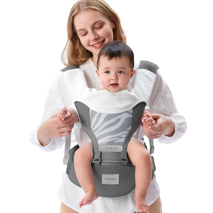 Baby Carrier Newborn to Toddler with Hip Seat, Multifunction Baby Hip, 4-in-1 Ergonomic Infant Carrier (Ergonomic M Position) Adjustable & Removable Baby Holder Carrier for 0-36 Months (Grey)