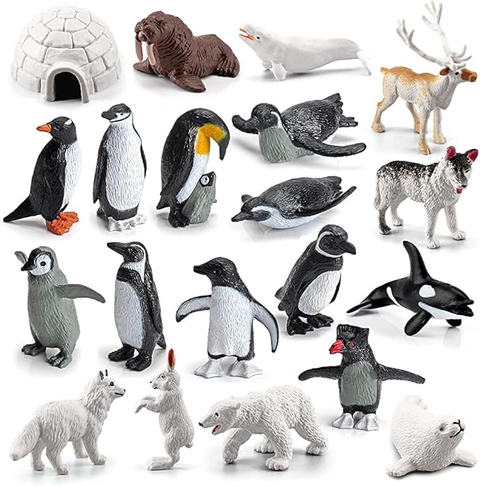 20PCS Arctic Animals Figurine Penguins and Polar Animals Figurine playset Christmas Birthday Party Supplies Decor for Cake