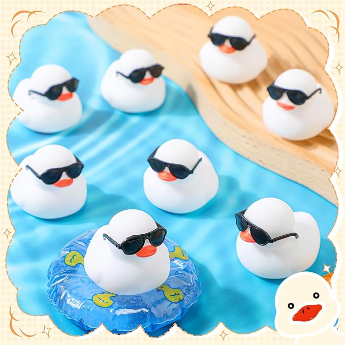Sosation 36 Packs Mini Rubber Ducks with Sunglasses Sets 2.2 Inch Bath Squeaky Rubber Duckies Cute Float Bathtub Toys for Christmas Birthday Party Favors Class Prizes Car Decor(White)