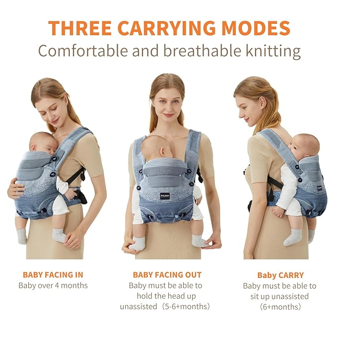 Ergonomic 4-in-1 Baby Carrier Newborn to Toddler - with Lumbar Support - for Children 8-33 Pounds - 360 Degree Baby Wearing - Inward & Outward Facing - Blue