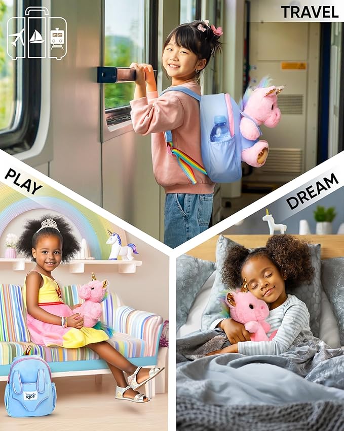 Naturally KIDS Pink Unicorn Toys, 3 Year Old Girl Gifts, Birthday Gifts for 2 Year Old Girls, Toddler Unicorn Backpack