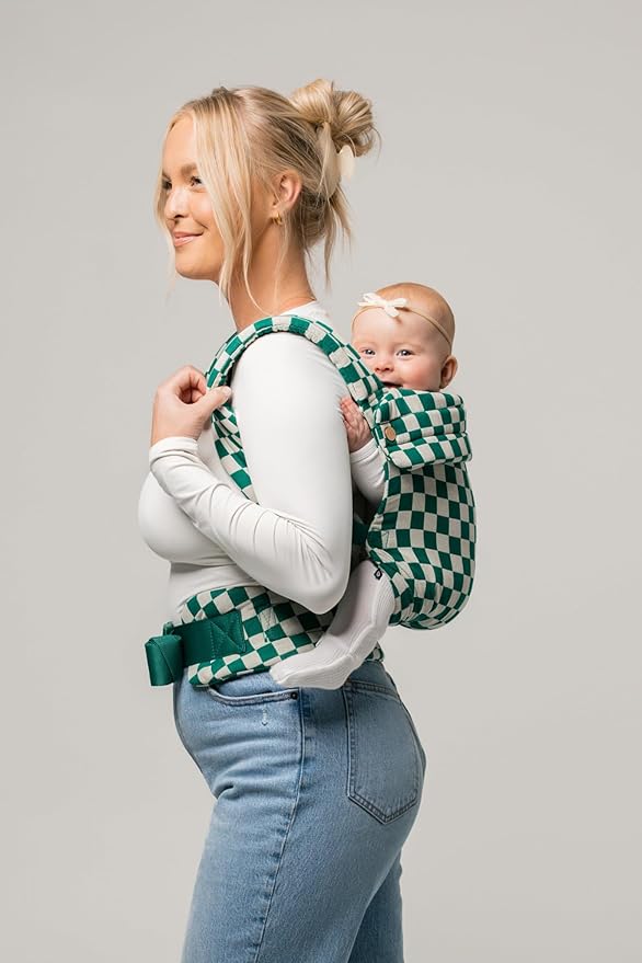 Mabē Monarch Ergonomic Baby Carrier – Premium Cotton Soft Structured Newborn to Toddler Carrier with Hip-Healthy Design, 3 Carry Positions (7-35lbs), Lightweight & Breathable (Evergreen Check)