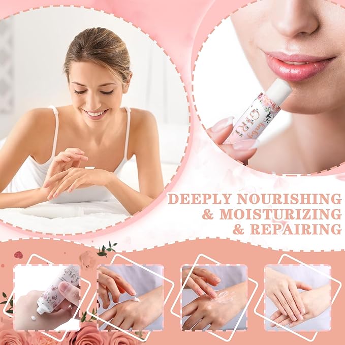 24sets/96pcs Baby Shower Gifts for Guests Hand Cream and Lip Balm Gifts Baby Shower Party Favors Travel Size Hand Lotion and Lip Balm Thank You Gift for Guests with Organza Bag and Tag Wedding Party