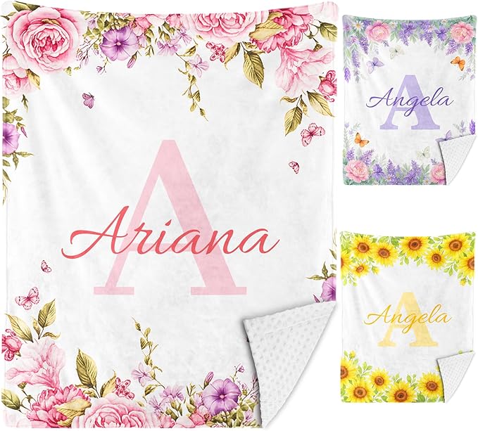 Personalized Baby Blankets for Girls & Boys - Super Soft Easter Blanket with Thick Double-Layer Dotted Backing, Personalized Baby Gifts for Baby Shower from Grandma (Rosr Pink, Customize Now)