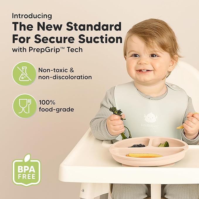 KeaBabies Suction Plates for Baby, Toddler - 3-Pack 100% Silicone Toddler Plates with Suction, Divided, BPA-Free Baby Led Weaning Essentials for Kids, Dishwasher, Microwave Safe, Durable (Macaron)