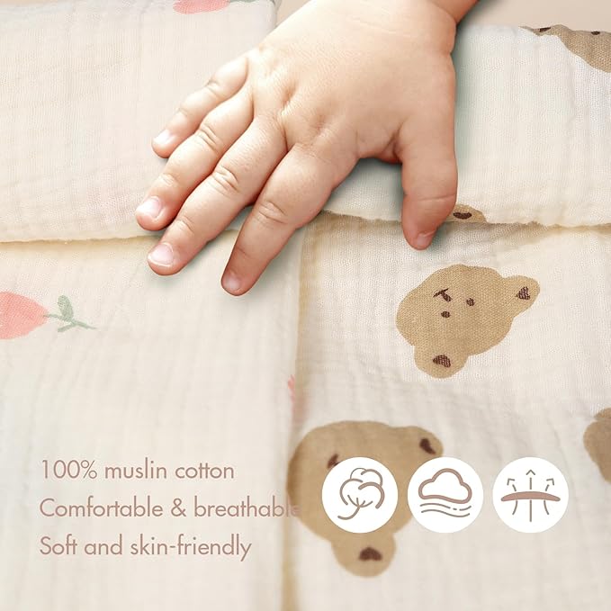2-Pack Muslin Nursing Cover for Baby Breastfeeding - Breathable Breastfeeding Covers for Nursing with Arch Neckline, Bear & Flower Privacy Covers