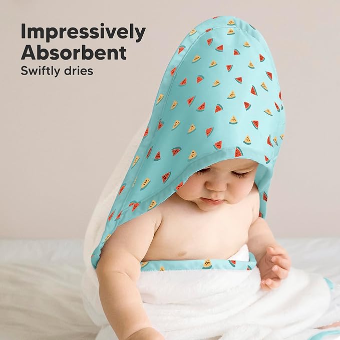 KeaBabies Hooded Baby Towel for Newborn - Viscose Derived from Bamboo Large Baby Bath Towels with Hood for Boys, Girls, Toddler, Extra Absorbent & Soft Newborn Bath Essentials (Melon Beat, Regular)