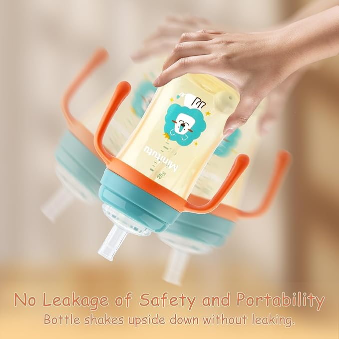 Qshare Sippy Cups for Toddlers, Weighted Straw Learner Cup with Handle for Babies, Water Bottle for Baby 6 Months with 3 Type of Spout, 8 Ounce (Green)