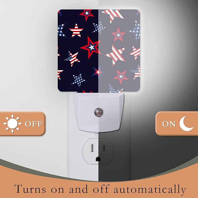 American Stars Night Light - Plug into Wall, USA Flag Night Light with Dusk to Dawn Sensor for Kids, Rooms, Hallways, Kitchens, Bathrooms, Nurseries, Stairs