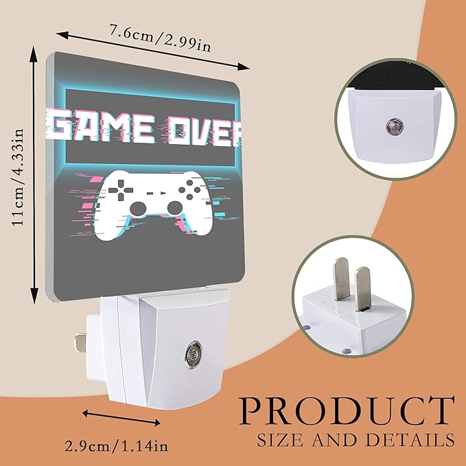 Gamer Game Controller Night Light,Game Over Night Lights Plug into Wall for Boys Girls Bedroom Decorative Half Round Nightlight Led Lamp 0.5W Sleep Friendly