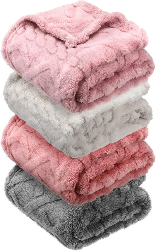 VitalCozy 4 Pcs Fluffy Baby Blanket Fleece 30" x 40" 3D for Boys Nursery Little Girl Infant or Newborn Receiving Swaddling Blankets(Pink Set)