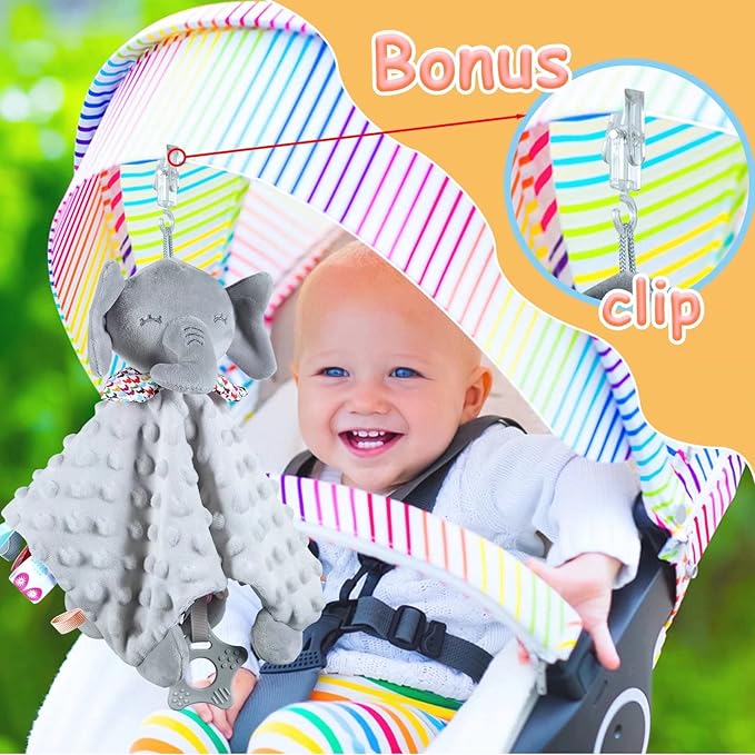 Elephant Security Blanket with Teether - Soft Baby Blanket for Boys & Girls - Dotted, Soothing