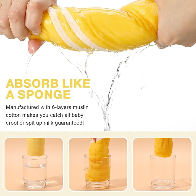 MUKIN Baby Muslin Burp Cloth Set of 6, Ultra Soft Absorbent Thick Cotton Burping Cloths for Unisex Newborn Babies, 20'' by 10'' Neutral Milk Spit Up Rags Boys Girls - Baby Must Haves(Gradient Yellow)