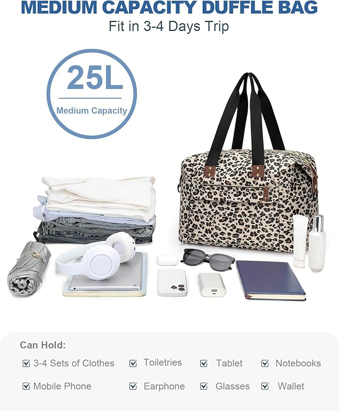 Travel Duffle Bag, Waterproof Weekender Overnight Hospital Bags for Women Men with Toiletry Bag Lightweight Carry on Personal Item Duffle Gym Bag for Travel, Airplanes, Sports