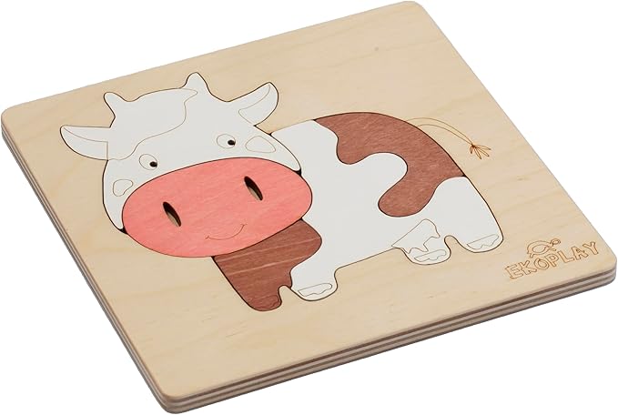 Happy Cow Wooden Puzzle for Kids | 5 Piece Jigsaw Puzzle for Preschool Kids | Learning Educational Toys Gifts for Boys Girls Ages 3+ Years.