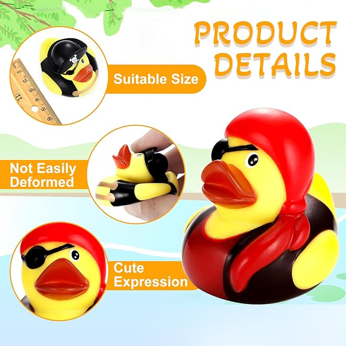 Lewtemi 12 Pcs 2 Inch Mini Pirate Rubber Ducks Cruise Ducks for Hiding with Tags Cute Yellow Decor Bathtub Pool Pirate Party Favors for Carnival Supplies Birthday Party Favor Gifts