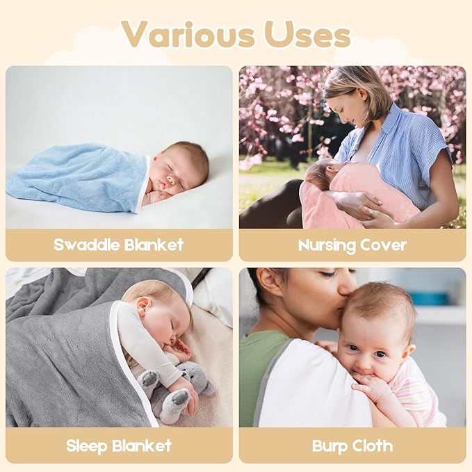 Hooded Towel for Newborn, 4 Pack Soft Coral Fleece Baby Towels, Ultra Absorbent Bath Cloths Bulk for Infants, Toddlers, Newborn Essential- 30 x 30 inch - Grey