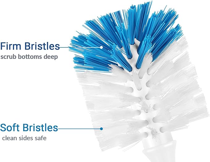 Bottle Brush Cleaner, Long Handle Bottle Brush with Dual Bristles for Water Bottles, Glassware, Mugs, Sports & Baby Bottles Cleaning, 2 Handles with 4 Brush Heads