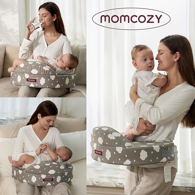 Momcozy Innovative Safety Fence Nursing Pillow - Firm & Springy Memory Foam - Stable, Ergonomic Support & Comfort - Wider Breastfeeding Cushion, Adjustable, Removable Cover, Baby Safety Certified