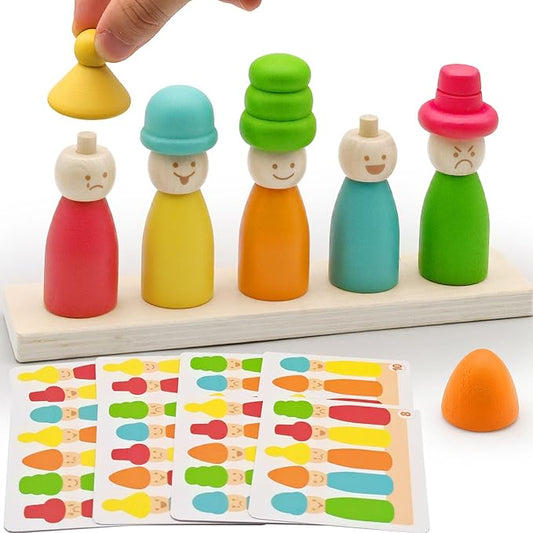 ZHX Montessori Wooden Stacking Toys for 3 4 5 6 Year Old Boys Girls, Colorful Puppet Hat Face Matching Game Preschool Educational Toys Gift for Toddler