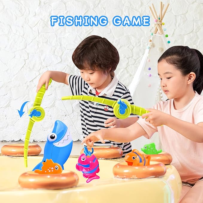Bath Toys for Kids Shark Fishing Game Set for Toddlers Non-Toxic Bathtub & Pool Toys for Ages 3-8 Fun Swimming Shark Grabber Water Table Mold-Free Bath Time Toys for Boys & Girls
