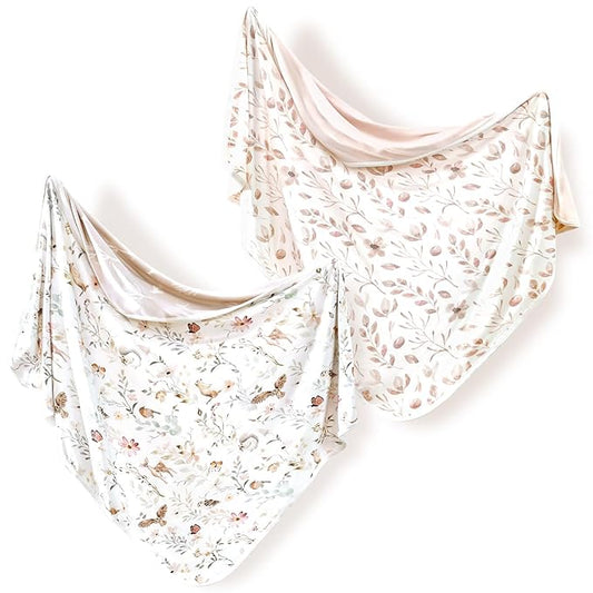 GRSSDER Baby Swaddle Blankets 2 Pack, Super Soft Jersey Knit Baby Quilt Blankets for Baby Girls, Double Layer Receiving Blankets 34 x 44 Inches Extra Large for Swaddling, Pink Flowers Season