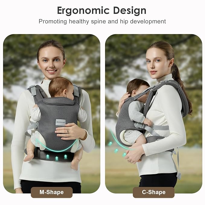 Baby Carrier Newborn to Toddler, Easy Adjustable Toddler Carrier for 7-30lbs, Baby Holder Wrap Carrier, Breathable Mesh Fabric Infant Kangaroo Hip Carriers with Lumbar Support, Grey