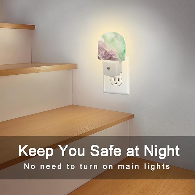 Purple Green Fluorite Marble Night Light, Luxury Rock Gemstone Dusk to Dawn Night Light Plug in,0.5w Energy Saving Sleep Friendly NightLight for Kids Boys Girls Home Decor