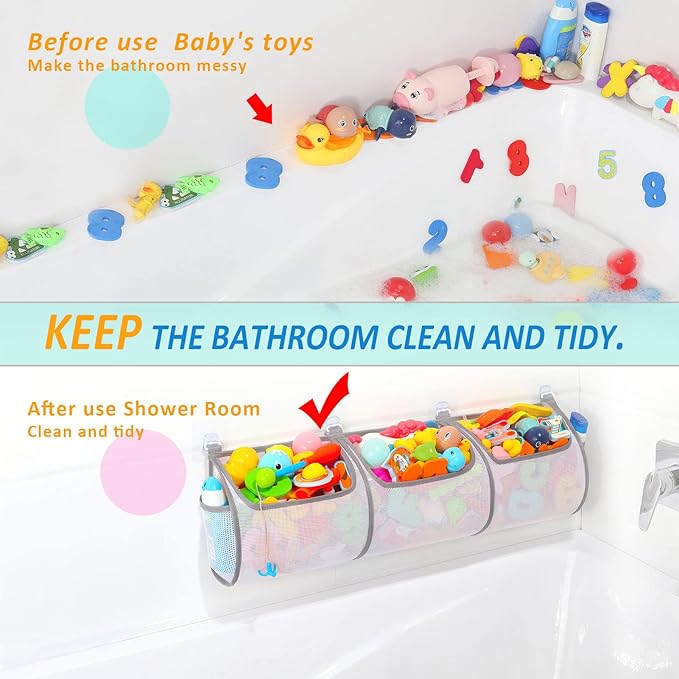 Ligereza Bathtub Toy Holder，Prevent Spots，Bath Toy Storage Bath Toys for Kids Ages 4-8 30“x8.7”Mesh Bath Toy Holder，let Baby Bath Toys Quick Drying
