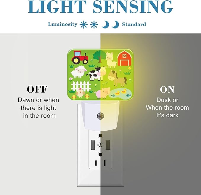 Cute Farm Animals Night Light for Kids, Cartoon Farm Animals LED Night Light Plug into Wall with Dusk to Dawn Sensor for Girls Boys Women Men Room, Hallway, Kitchen, Bathroom, Stairs Decor