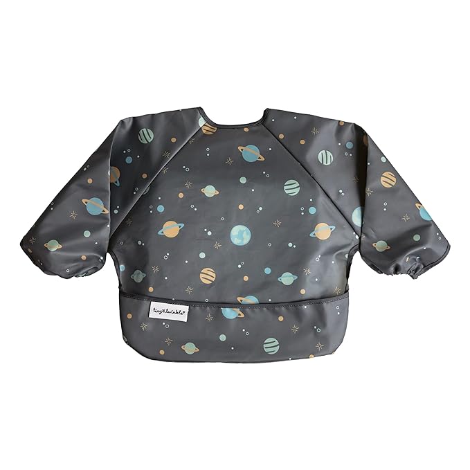 Tiny Twinkle Long Sleeve Bib for Babies & Toddlers – Waterproof Smock Bib for Eating – Machine Washable & Mess-Proof, Baby Feeding Essential & Shower Must-Have(Space, 6–24M)