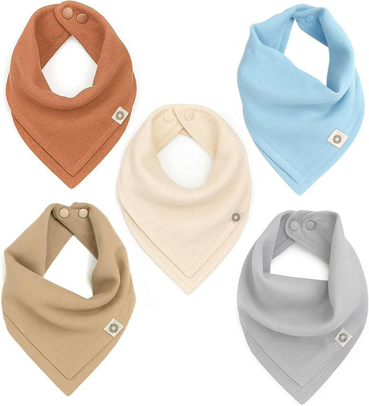 Kishu Baby Indi Organic Baby Bandana Bibs – Fairtrade 4-Way Reversible Drool Bibs for Boys & Girls – Unisex (Set of 5)