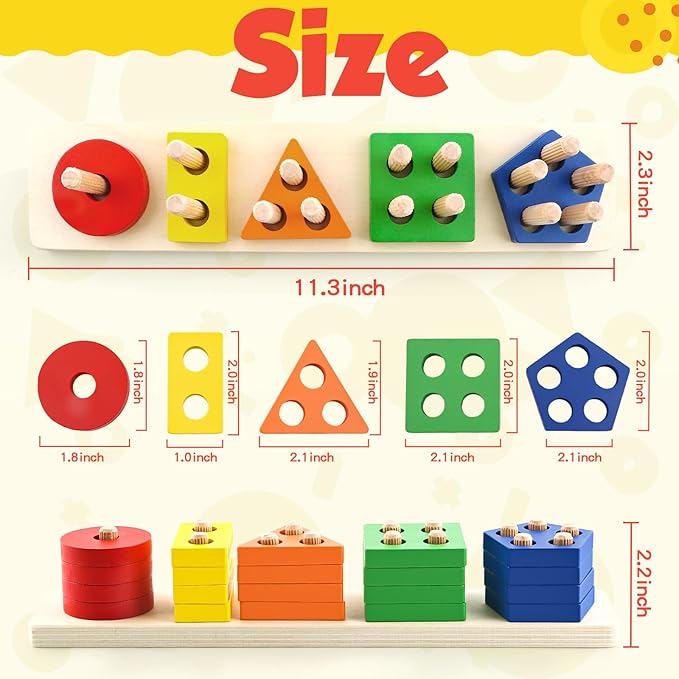 Montessori Toys for 1 2 3 Year Old Girls Boys, Wooden Sensory Toys for 1-3 Year Old Birthday Gifts, Education Toddler Puzzles Toddler Easter Basket Stuffers Learning Toy Activities Puzzles Ages 1-3