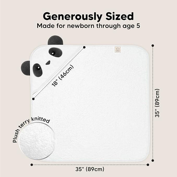 KeaBabies Hooded Baby Towel for Newborn - Viscose Derived from Bamboo Large Baby Bath Towels with Hood for Boys, Girls, Toddler, Extra Absorbent & Soft Newborn Bath Essentials (Panda, Regular)