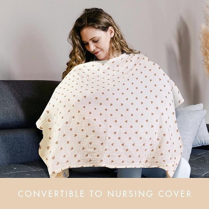 Nursing Covers for Breastfeeding - Breathable Baby Breastfeeding Cover with Arch Neckline, Adjustable Privacy Nursing Covers for Women, Brown Heart