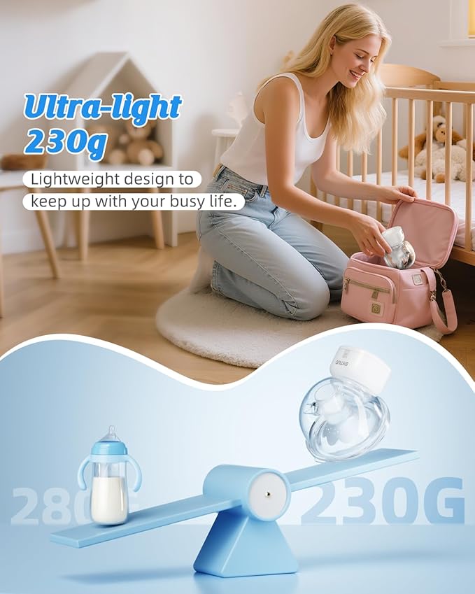 ANWIKE Hands Free Breast Pump Ultra-Light 230g, Wearable Breastfeeding Pump Portable for Travel and Work, Low Noise, Ergonomic 135° Flange, 9 Levels 4 Modes with 19/21mm Flange Inserts (Black 2 Pack)