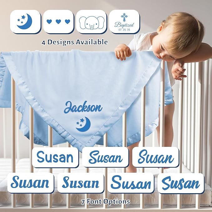 Personalized Baby Blanket for Boys, Custom Baby Blanket with Name Pattern, Customized Infant Blanket for New Born Baby Boy Gifts