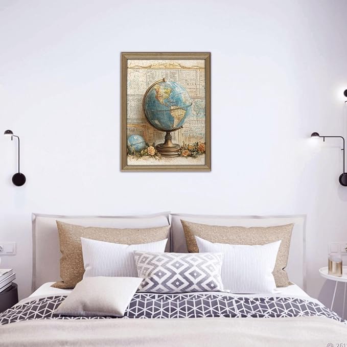 Elegant Globe Puzzle，World Map Inside, Vintage Backdrop, and Rose Detailing，500 Piece Adults Wooden Jigsaw Puzzle，Puzzles Suitable for Entertaining with Family During Holidays