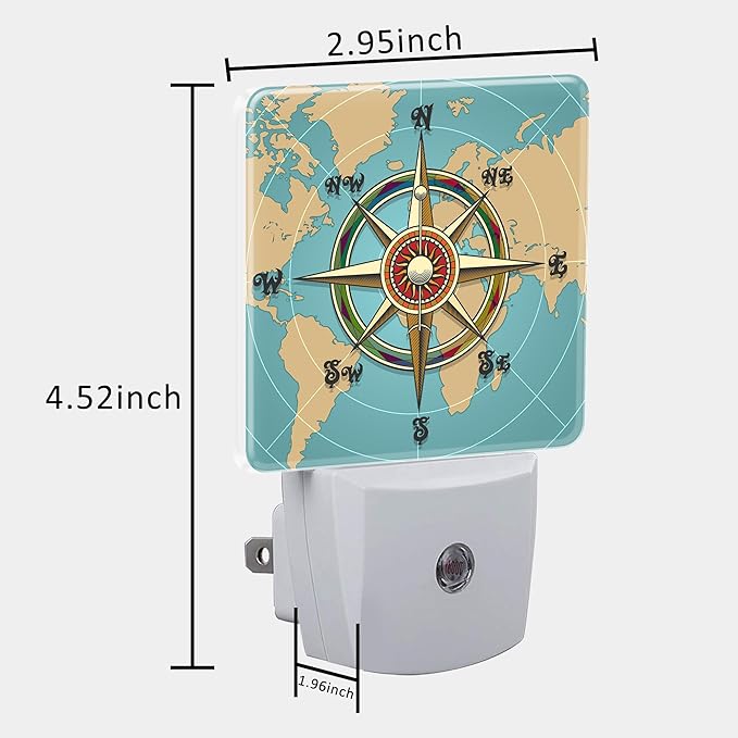 Plug in Night Lights Classic Vintage Nautical Wind Compass Night Light with Dusk to Dawn Sensor Night Light for Kid Girls Boys Women Room Decor, Hallway, Kitchen, Bathroom, Nursery, Stairs