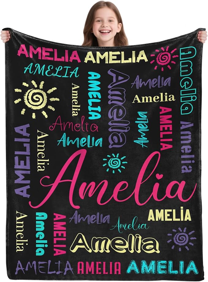 Custom Christmas Blanket with Name,Personalized for Grandkids,Customized Flannel Blankets Throw for Baby Boys Girls