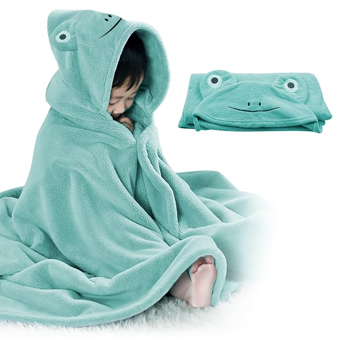 ROMASA Baby Bath Towel Ultra Soft Hooded Towel Highly Absorbent Bathrobe Blanket Toddlers Shower Gifts for Boys Girls-27.5" x 55" (Green Frog)