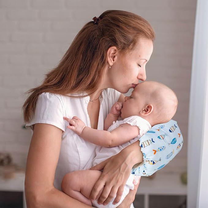 Nursing Arm Pillows for Breastfeeding,Baby Feeding Arm Pillow Portable and Washable for Travel, Soft Cotton Ergonomic Bottle Nursing Essentials（Colorful Little Fish）