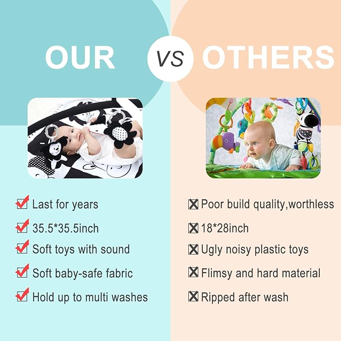 Lovvie & Joy Baby Play Activity Gym Tummy Time Mat for Infant,Baby Gyms & Playmats for Babies 0 to 3 6 9 12 Months with 5 Toys for Early Sensory Exploration and Motor Skill Development