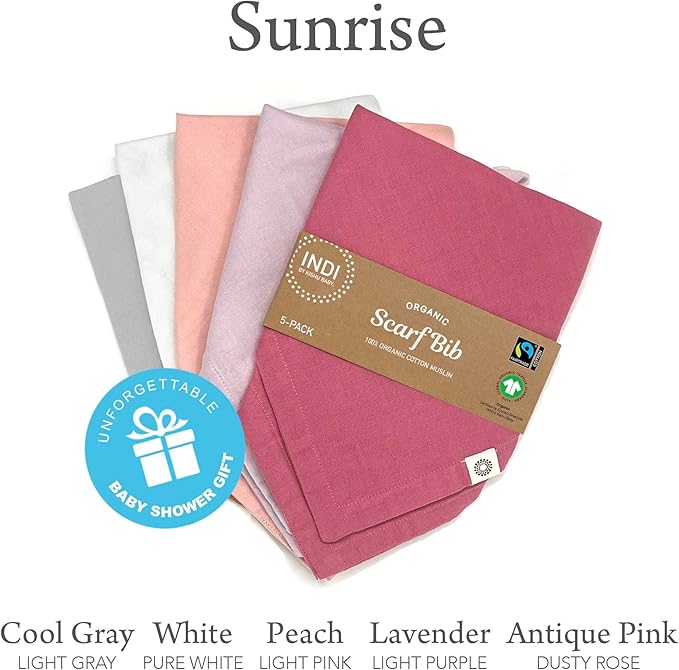 Kishu Baby Indi Organic Baby Bandana Bibs – Fairtrade 4-Way Reversible Drool Bibs for Boys & Girls – Unisex (Set of 5)