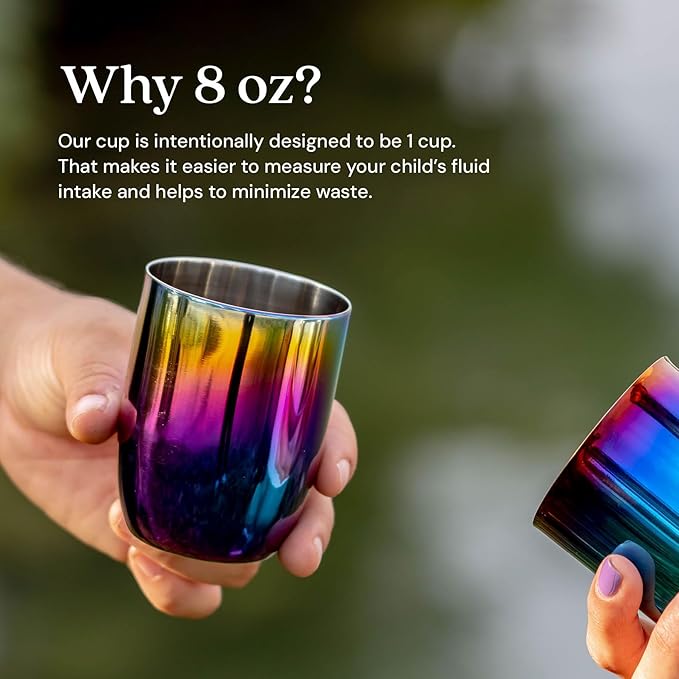 Ahimsa Stainless Steel Kids Cups - Pediatrician Designed Toddler Cup for Open Cup Training, 8oz, 100% BPA Free & Dishwasher Safe (Set of 4 Rainbow Cups)