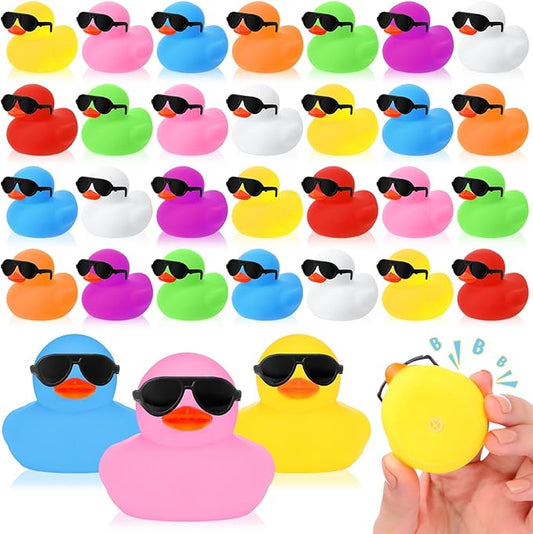 Sosation 36 Packs Mini Rubber Ducks with Sunglasses Sets 2.2 Inch Bath Squeaky Rubber Duckies Cute Float Bathtub Toys for Christmas Birthday Party Favors Class Prizes Car Decor(Multicolored)