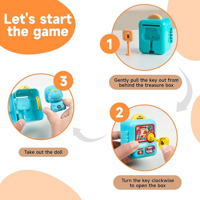 Learning Toy for Toddlers, Counting, Matching & Sorting Montessori Learning Toy，10pcs Animal Finger Puppets with Geometric Key Treasure Lock, Christmas Birthday Gift for Baby Boys Girls