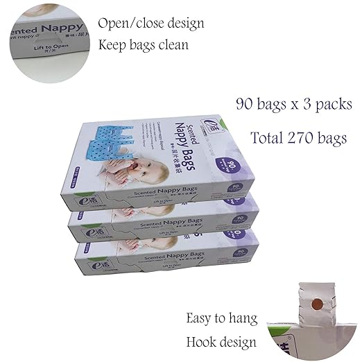 Diaper Disposal Bags for Baby,On The Go,Fresh Light Baby Powder Faint Scented,Easy Tie Handles, Diaper Bags Disposable for Diaper Sacks Poop Pet Trash Bags Or Dirty Costumes, 270 Bags, Blue